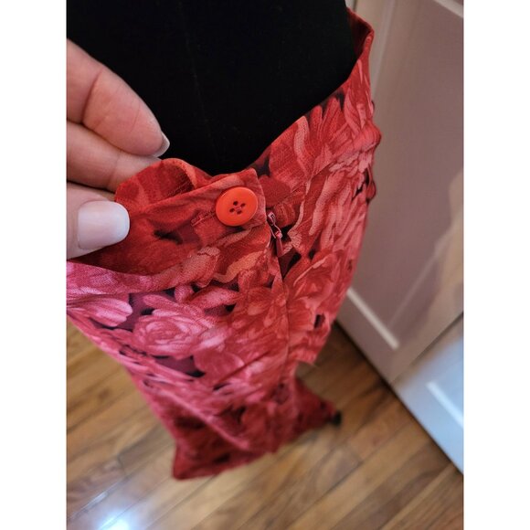 Vintage Y2K Silk Red Floral Maxi Skirt Episode 10 Festive Whimsygoth Fairy Glam - Picture 7 of 8